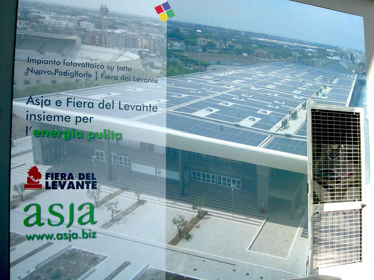 grafica cartellonista per evento inaugurazione impianto fotovoltaico asja energia rinnovabile SIX Bianchetti