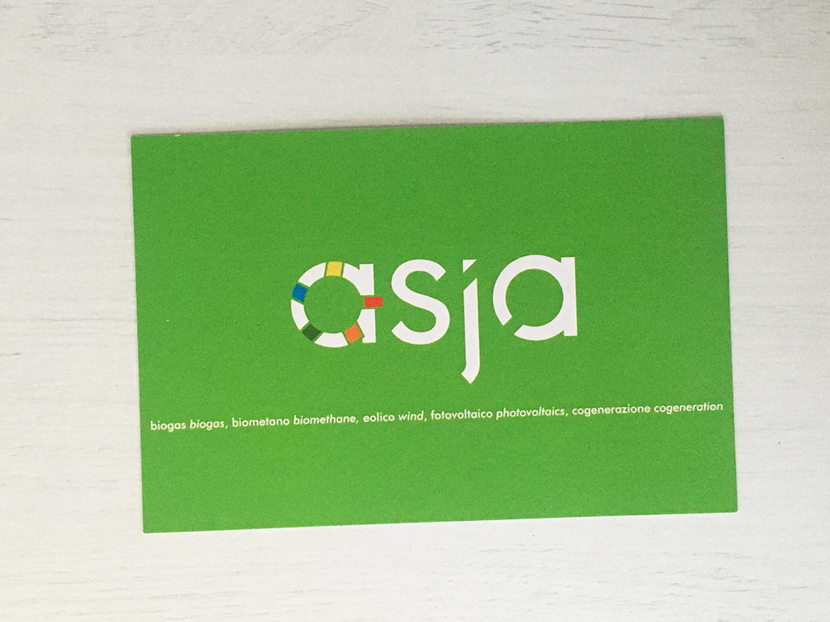 logo e coordinato cartolina postcard asja energia rinnovabile SIX Bianchetti grafica
